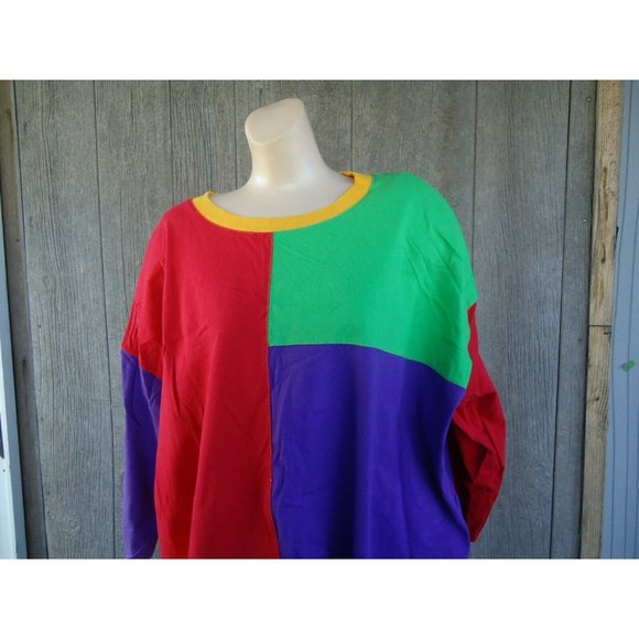 NOS Vtg 80s Shirt Colorblock Red Green Purple One Size 100% Cotton - Picture 1 of 10